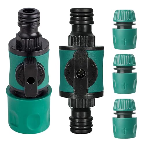 Beatific 5 Stück Gartenschlauch Kupplung, Schlauchkupplung mit Regulierventil, 16mm Wasserschlauch Schnellverbinder, Gartenschlauch Absperrhahn mit 2 Wege Regulierventil für 1/2 Zoll Wasserschläuche von Beatific