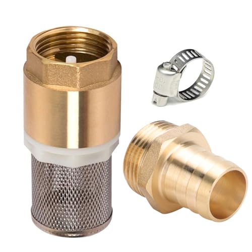 Beatific Messing Rückschlagventil 1 Zoll, Saugfilter Set 1", Messing Fußventil mit Rückschlagventil, Saugkorb, Schlauchanschluss und Schlauchschelle (Schraubengewinde 1 Zoll + Schlauchanschluss 19mm) von Beatific