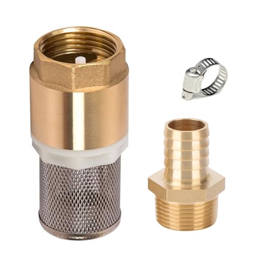 Messing Rückschlagventil 1/2 Zoll, Saugfilter Set 1/2", Messing Fußventil mit Rückschlagventil, Saugkorb, Schlauchanschluss und Schlauchschelle (Schraubengewinde 1/2 Zoll + Schlauchanschluss 12mm) von Beatific