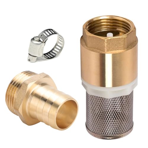 Messing Rückschlagventil 3/4 Zoll, Saugfilter Set 3/4", Messing Fußventil mit Rückschlagventil, Saugkorb, Schlauchanschluss und Schlauchschelle (Schraubengewinde 3/4 Zoll + Schlauchanschluss 16mm) von Beatific