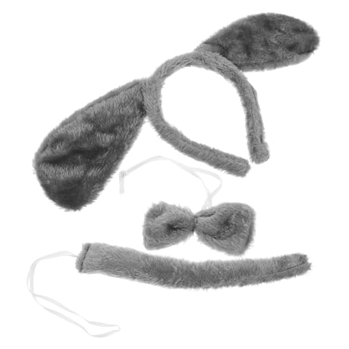 Beatifufu Plüsch Hundekostüm mit Kopfband und Fliege Weiches Strapazierfähiges Welpen Accessoire für Party Bühnenauftritt und Fotoshooting Niedliches Tier Design Graues Fell von Beatifufu