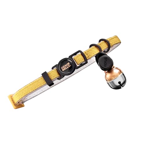 Beaus Bells Katzenhalsband aus recycelter Baumwolle mit Beau's Bells | reflektierende, strahlfreie, wasserabweisende Schnalle mit Abreißverschluss von Beau's Bells