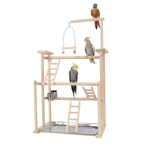 BeauFairy Papageien-Spielplatz, Vogelspielplatz für Papageien, Parrot Playstand Papagei Spielplatz mit Spielzeug, Tablett Edelstahl, für Nymphensittiche Vögel Kanarien Wellensittich, 44*31*79CM, F539 von BeauFairy