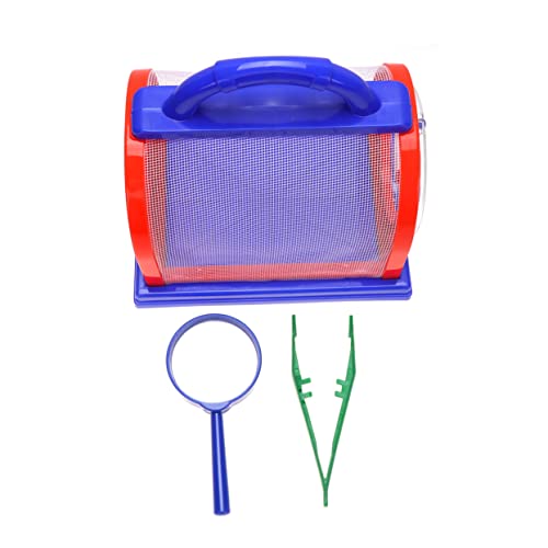 Beaupretty 1 Satz Insekten Sammelset für Tragbarer Käfig mit Netz Lupe und Pinzette Rot und Blau für Outdoor und Naturerkundungen Fördert Beobachtungsgabe und Konzentration von Beaupretty