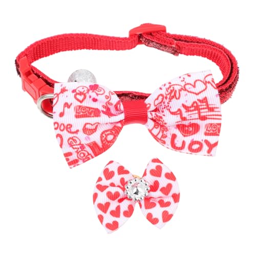 Beaupretty 1 Satz Valentinstag Halskette Rosafarbenes Katzenschleifenhalsband Hund Schleife Halsband Katze Fliegen Valentinstag Kätzchen Halsband Krawatte Hund Katze Polyester Baumwolle von Beaupretty