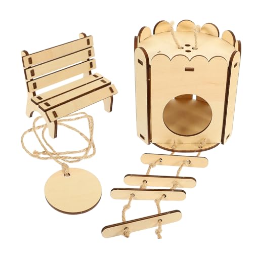 Beaupretty 2st Hamster Holzhaus DIY Zusammengebautes Spielzeug Kleintier Lebensraum Dekoration Hamsterhäuser Und Stuhl Hamsternest Hamster-hängespielzeug Hölzern Kleines Haustier Puzzle von Beaupretty