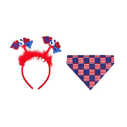 Beaupretty 2stücke Hundebandana Und Haarband Set Für Unabhängigkeitstag Festliche Tierkostüme Mit Flaggenmuster Für Haustiere Für Feiertagsfeiern Und Besondere Anlässe von Beaupretty