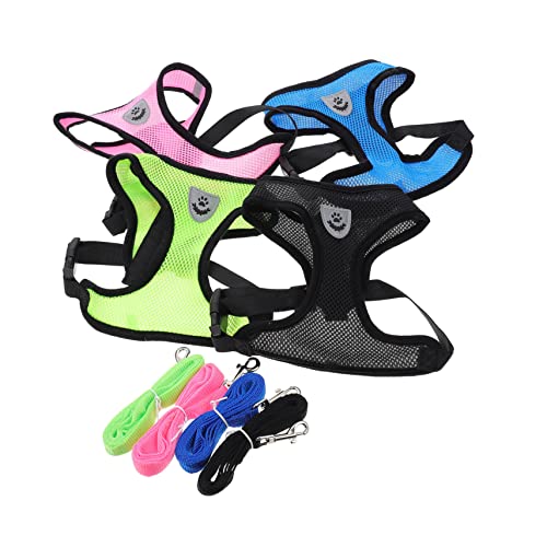 Beaupretty 4 Sätze Haustiergeschirr Haustier Tier Draußen Katzenleine Tierweste Geschirr Katze Gehleine Hund Brustgeschirr Hund Gehgeschirr Haustierkleidung Kordelzug Polyester Sandwich Mesh von Beaupretty