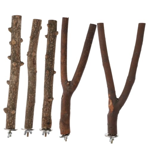 Beavorty Vogelkäfig-zubehör-Set 5-teilig Naturholz Vogelstange Schleifstange Papagei-Spielzeug Vogel-trainingsständer von Beavorty