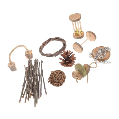 Beavorty Hasenspielzeug Kauspielzeug für Haustiere Bereicherung für Kleintiere Spielzeug für Hamster Beißspielzeug Papagei Vogelspielzeug Vogelkäfig Spielzubehör Holz 9-teiliges Set von Beavorty