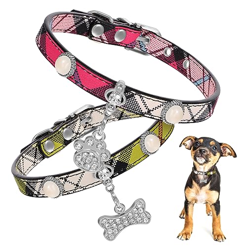 Beavorty Hundehalsband-zubehörset Aus Leder Haustierhalsbänder Für Hunde Mit Katzenhalsbandanhängern Verstellbare Dekorative Welpenhalsbänder 28 cm – 34 cm von Beavorty