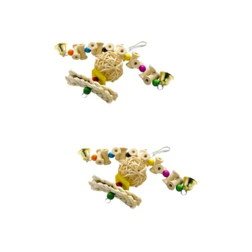 Beavorty 2 Stücke Holz Schaukel Papagei Spielzeug Vogel Nymphensittich Spielzeug Rattan Glocke Edelstahl Schnalle Verdicken Baumwolle Seil Beige von Beavorty