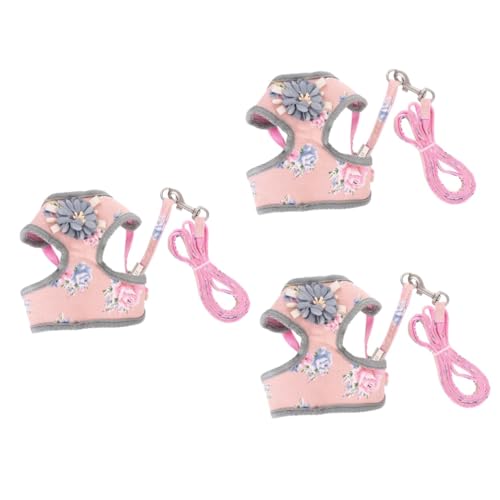 Beavorty 3 Sets Hundeset Mittelgroßes Westenset Blumendesign Haustier- Und Leinenset Bequemer Brustschutz Für Hunde von Beavorty