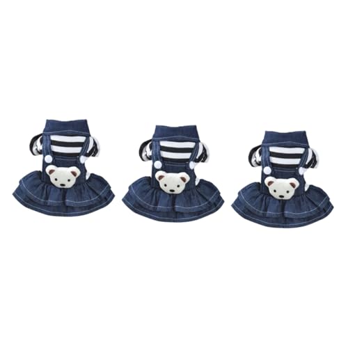Beavorty 3-teiliges Hundekleidungsset Für Mädchen Denim-Kleid Mit Bärenstreifen Kühles Warmes Material Für Die Haustierfotografie von Beavorty