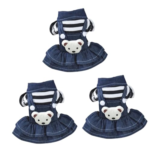 Beavorty 3-teiliges Hundekleid Hundebekleidung Haustierbekleidung Denim-träger Bärenkleid Kühles Warmes Welpen-mädchen-Outfit von Beavorty