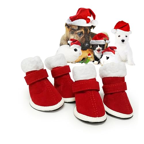 Beavorty 4stücke wasserdichte Hundeschuhe Für Winter rutschfeste Booties Schutz Pfoten Für Kalte Und Schneebedeckte Böden Rot von Beavorty