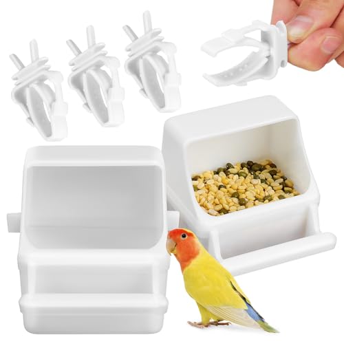Beavorty Kunststoffbehälter 4 Stück Vogel Utensilien Vogelkäfig Vogelnäpfe für Käfig Papagei-Gemüse-Clips Käfig liefert Langen Zubringer Clip-Zubehör Essenszange Wasserspender von Beavorty