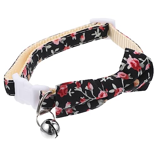 Beavorty Modisches Katzenhalsband Mit Glöckchen Und Fliege Verstellbar Für Mehr Komfort Polyester-Baumwolle Nylon 3 Blumen Und Schwarz von Beavorty