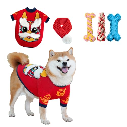 BebeXi Pullover Hunde klein Hunde Fleece pulloverHaustierpullover, Welpe, Katze, Kleiner Hund, Pullover im Winterstil mit Schal(Color:3,Size:S) von BebeXi