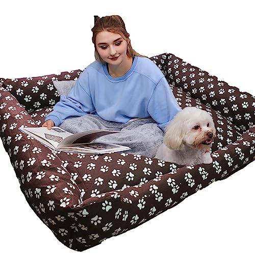 HYQHYX hundebett rund Menschliches Hundebett, 130 cm x 100 cm x 50 cm für Sie und Ihr Haustier, waschbares Kunstfell zum Einschlafen, orthopädisches Hundebett(Color:1,Size:) von BebeXi