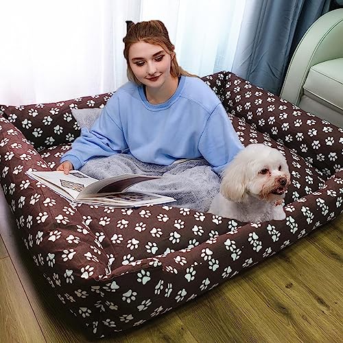 HYQHYX hundebett rund Menschliches Hundebett, schön, bequem, waschbar, 130 cm x 100 cm x 50 cm, zum Dösen geeignet, orthopädisches Hundebett(Color:3,Size:) von BebeXi