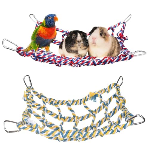 Bebochoi 2er Pack Farbiges Kletternetz für Vögel und Kleintiere, Vogel Seil Kletternetz, Hängende Hängematte, 32 × 25 cm Ratten-Kletterseilnetz, Haustier-Hängematte, Käfigzubehör für Hamster, Vögel von Bebochoi