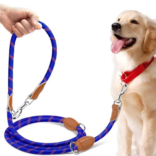 Bebochoi Hundeleine Große Hunde Doppelleine Reflektierend 3m Verstellbar, 1,3cm Dickes Geflochten Leine Hund mit Karabiner Bissfest, für Mittelgroße und Große Hunde Aller Größen, Blau von Bebochoi