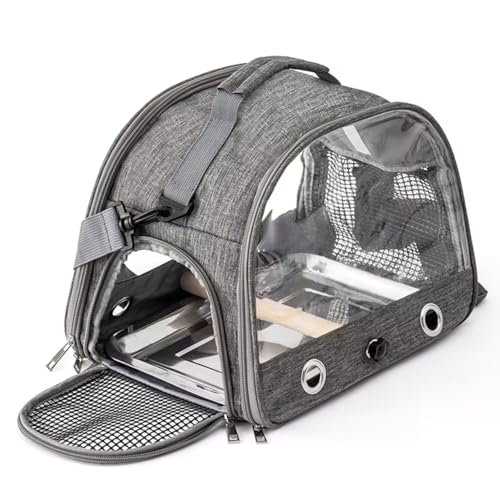 Bec&Ongle Transporttasche für Tiere | transparent, belüftet und sicher | mit Holzstange | Ideal für Papageien, Sittiche, Sittiche, Gabungrau von Bec&Ongle