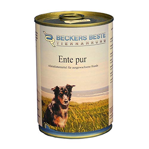 Beckers Beste Tiernahrung - getreidefrei Hundefutter Ente pur 12x 410 g - Nassfutter für Hunde - Dosenfutter Allergie – Barf verzehrfertig- für große & kleine Hunde von Beckers Beste Tiernahrung