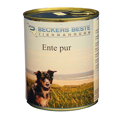 Beckers Beste Tiernahrung - getreidefrei Hundefutter Ente pur 12x 820 g - Nassfutter für Hunde - Dosenfutter Allergie – Barf verzehrfertig- für große & kleine Hunde von Beckers Beste Tiernahrung