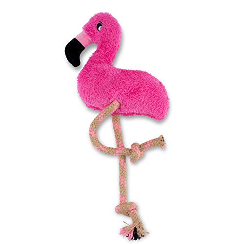 Beco Pets Hundespielzeug Fernando der Flamingo, stark, doppelt genähtes Tuch und Seil, interaktives Spielzeug mit Quietschelement, Large, Rose von Beco