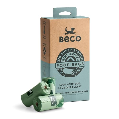 Beco Starke und große Kotbeutel – 270 Beutel (18 Rollen mit je 15 Stück) – Minzduft – Spenderkompatible Hundekotbeutel von Beco