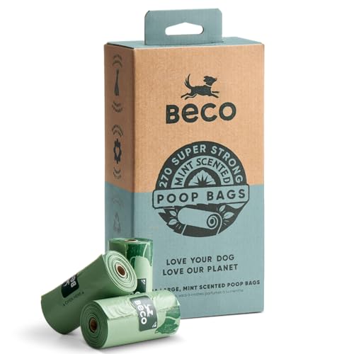 Beco Starke und große Kotbeutel – 270 lose verpackt mit Griffen zum Binden – Boxspender (Minze - 270 Kotbeutel) von Beco