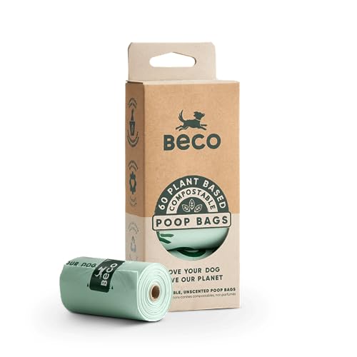 Beco Super Starke und große Kotbeutel, kompostierbar und geruchlos, 60 Nachfüllrollen [4 x 15] | Spenderkompatibel von Beco