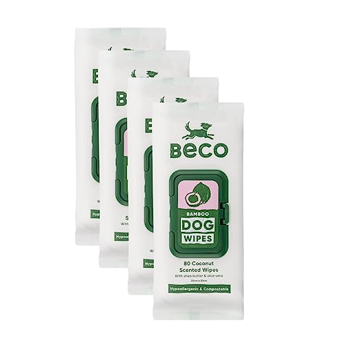 Beco Bambus-Hundetücher, dicke Pflegetücher für einfache Haustierreinigung, kompostierbar, 80 Stück (Kokosnussfarben, 4 Stück) von Beco