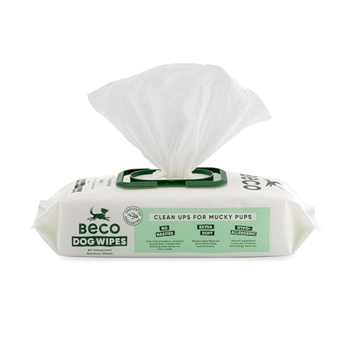 Beco Hundetücher aus Bambus, plastikfrei, geruchlos, für Pfoten, Körper und Po, 80 pflanzliche Pflegetücher von Beco