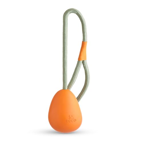 Beco Hundespielzeug - Naturkautschukball an einem Seil Spielzeug für Hunde Eierform Orange von Beco
