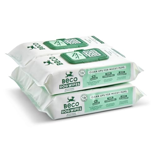 Beco Hundetücher - Plastikfrei, 80 Tücher x 4 Packungen, geruchlos, für Pfoten, Körper und Po, pflanzliche Pflegetücher von Beco