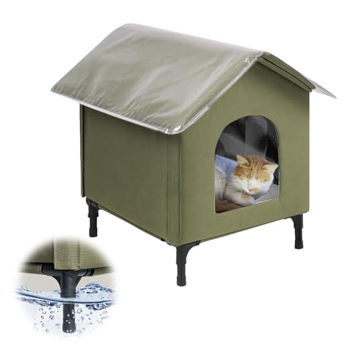 Becuddler Katzenhaus für Katzen im Freien, wetterfester Feral-Katzenunterstand mit Fluchttür, wasserdichtes erhöhtes Haustierhaus mit weichem Pad, PVC-Abdeckung, Vorhang für mehrere Katzen, Scheune, Becuddler Katzenhaus für Katzen im Freien, wetterfester Feral-Katzenunterstand mit Fluchttür, wasserdichtes erhöhtes Haustierhaus mit weichem Pad, PVC-Abdeckung, Vorhang für mehrere Katzen, Scheune, von Becuddler