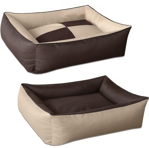 BedDog Hundebett 2in1 MAXQ, Hundekissen mit abziehbaren waschbaren Bezug, Hundekorb, Hundesofa, für mittel-große Hunde, L, beige-braun von BedDog