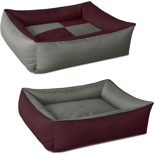 BedDog Hundebett 2in1 MAXQ, Hundekissen mit abziehbaren waschbaren Bezug, Hundekorb, Hundesofa, für kleine Hunde, M, Bordeaux-grau von BedDog