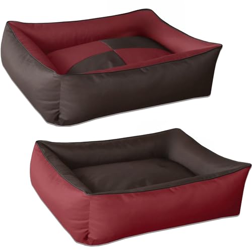 BedDog Hundebett 2in1 MAXQ, Hundekissen mit abziehbaren waschbaren Bezug, Hundekorb, Hundesofa, für kleine Hunde, M, braun-rot von BedDog