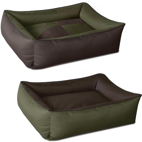 BedDog Hundebett 2in1 MAXQ, Hundekissen mit abziehbaren waschbaren Bezug, Hundekorb, Hundesofa, für große Hunde, XXL, grün-braun von BedDog