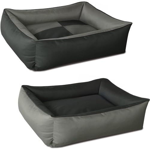 BedDog Hundebett 2in1 MAXQ, Hundekissen mit abziehbaren waschbaren Bezug, Hundekorb, Hundesofa, für große Hunde, XXL, grau-anthrazit von BedDog