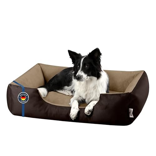 BedDog Hundebett LUPI, Hundekissen mit abziehbaren waschbaren Bezug, Hundekorb, Hundesofa, für mittel-große Hunde, L, braun-beige von BedDog