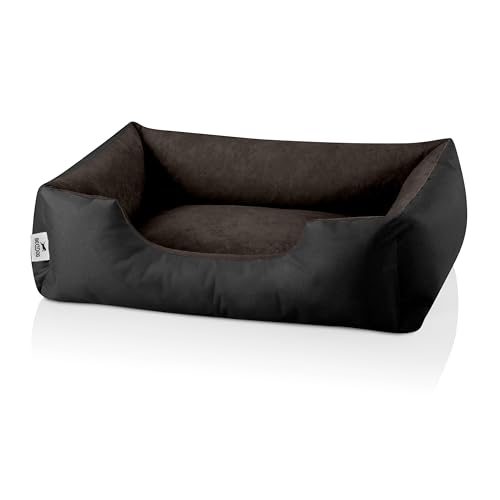 BedDog® Hundebett LUPI, Hundesofa aus Cordura, Microfaser-Velours, waschbares Hundebett mit Rand, Hundekissen Vier-eckig, für drinnen, draußen, S, Black-Field, schwarz-braun von BedDog