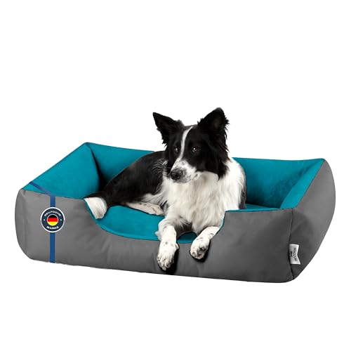 BedDog Hundebett LUPI, Hundekissen mit abziehbaren waschbaren Bezug, Hundekorb, Hundesofa, für mittel-große Hunde, XL, grau-blau von BedDog