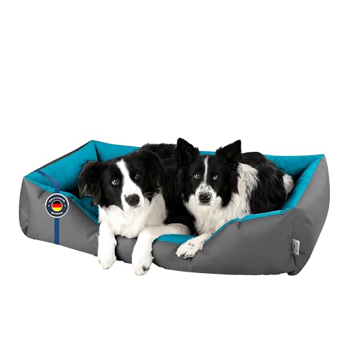 BedDog Hundebett LUPI, Hundekissen mit abziehbaren waschbaren Bezug, Hundekorb, Hundesofa, für große Hunde, XXL, grau-blau von BedDog