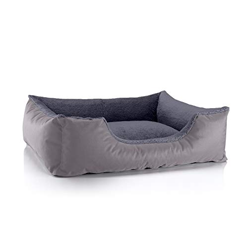 BedDog Hundebett Teddy, Hundesofa aus Cordura und Microfaser-Velours, waschbares Hundebett mit Rand, Hundekissen Vier-eckig, für drinnen, draußen, Größe L, grau-grau von BedDog