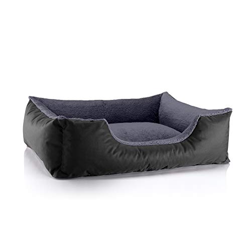 BedDog Hundebett Teddy flauschig, Hundekissen mit abziehbaren waschbaren Bezug, Hundekorb, Hundesofa, für mittel-große Hunde, L, schwarz-grau von BedDog